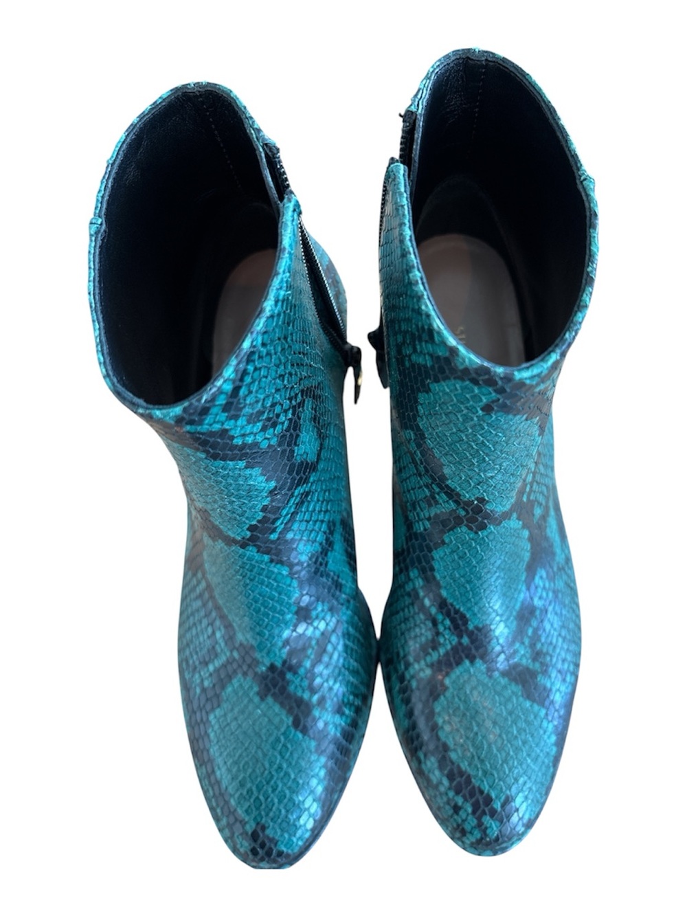 Stuart Weitzman Teal Snake-Print Ankle Boots